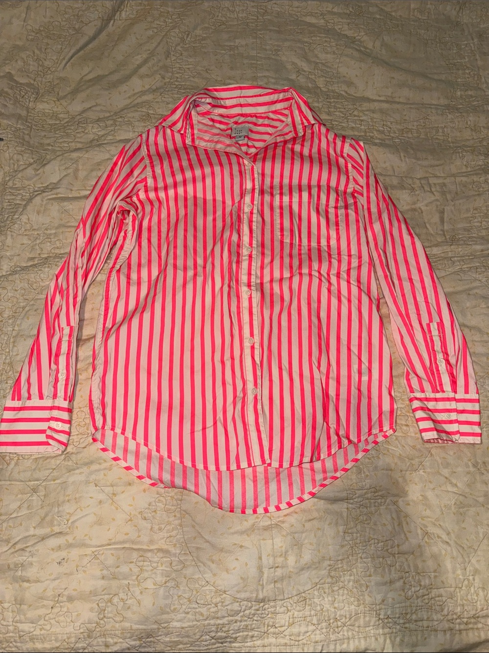 Neon Pink and White Striped Oversized Button-Up Shirt